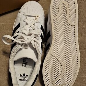 Adidas Women's White Sneakers with Black Stripes